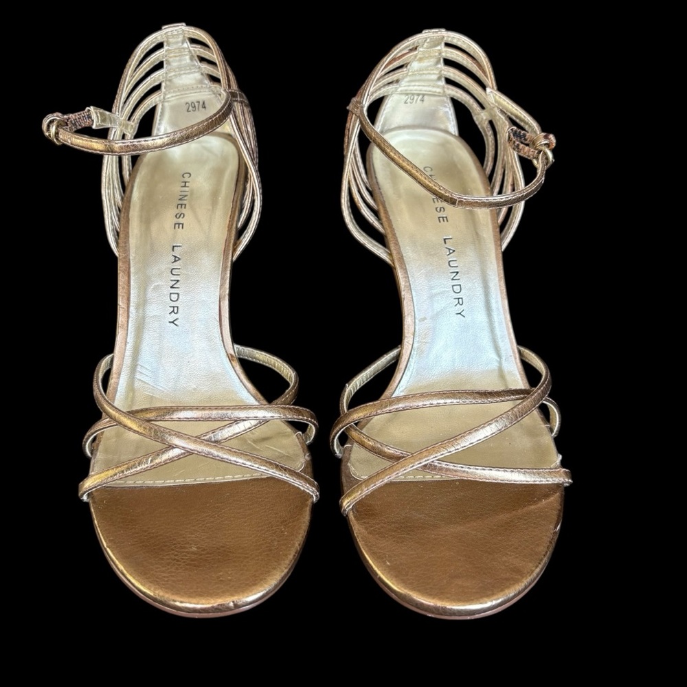 Chinese Laundry | Women's 7 | Metallic Gold | Strappy Heels | Fair Condition